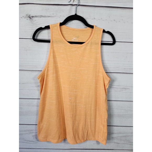 Nike Dri Fit Women's Orange Solid Sleeveless‎ Crew Neck Tank Tops Size Medium - Picture 1 of 6